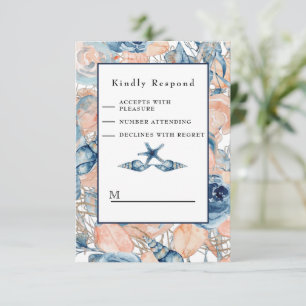 Nautical Wedding Beach Sea Shell and Roses, RSVP Card