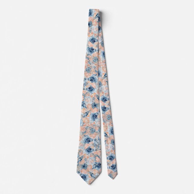 Nautical Wedding Beach Sea Shell Flowers Blue  Tie (Front)