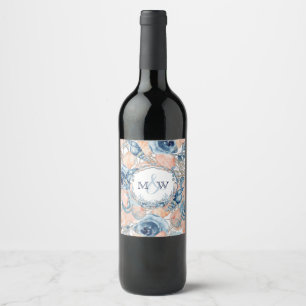 Nautical Wedding Beach Sea Shell Flowers Wine Label