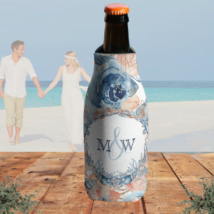 Nautical Wedding Beach Seashell and Roses Bottle Cooler