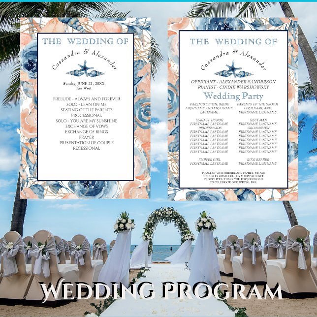 Nautical Wedding Beach Seashell and Roses, Program (Creator Uploaded)