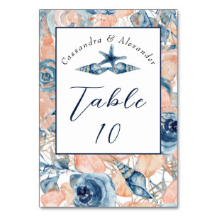 Nautical Wedding Beach Seashell and Roses, Table Number