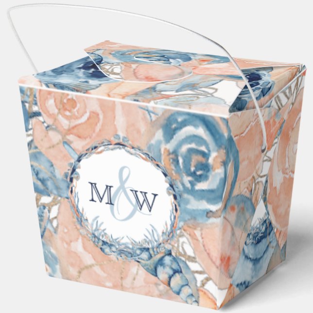 Nautical Wedding Beach Seashell Flowers  Favor Box (Back)