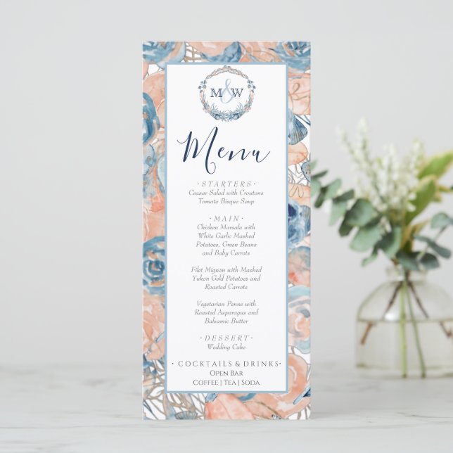 Nautical Wedding Beach Seashell Flowers  Menu (Standing Front)