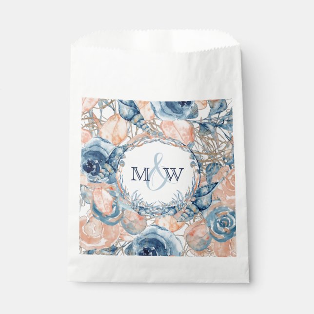 Nautical Wedding Beach Seashell n Roses Favour Bag (Front)