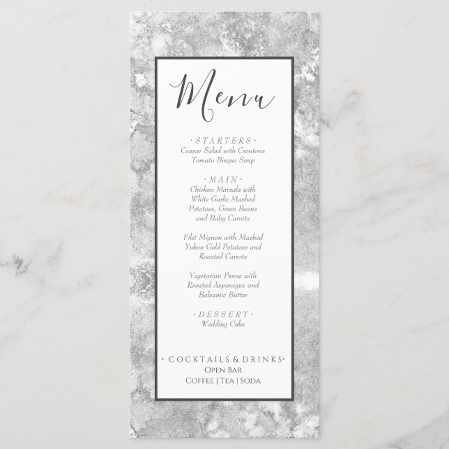Nautical Wedding Beach Watercolor Silver Grey Menu (Front)