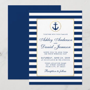 Nautical Wedding Blue Stripes Invitation B