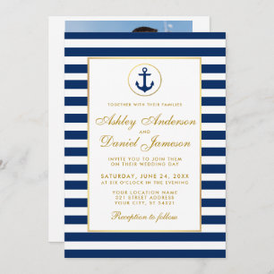 Nautical Wedding Blue Stripes Invite G Photo Back