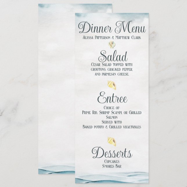 Nautical Wedding Dinner Menu Invitation (Front/Back)