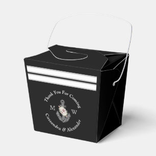 Nautical Wedding Floral Anchor Black White  Favor Box