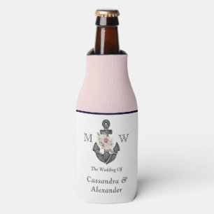 Nautical Wedding Floral Anchor Pink Navy Welcome  Bottle Cooler