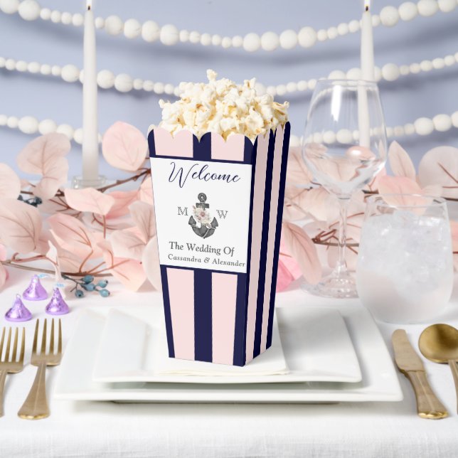 Nautical Wedding Floral Anchor Pink Navy Welcome Favor Box (Wedding)
