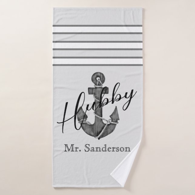 Nautical Wedding Floral Anchor Silver Grey Bath Towel (Bath Towel)