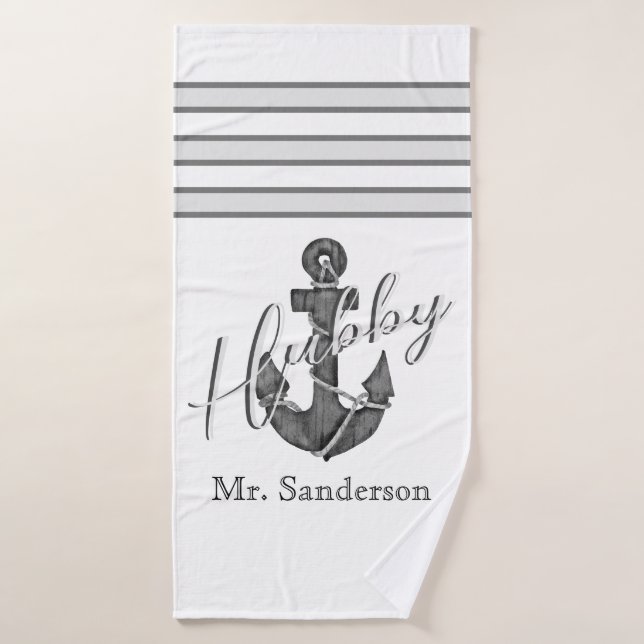 Nautical Wedding Floral Anchor Silver Grey Bath Towel (Bath Towel)