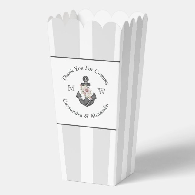 Nautical Wedding Floral Anchor Silver Grey Favor Box (Front)