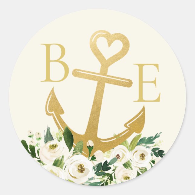 Nautical Wedding Gold Heart Anchor Favour Label (Front)