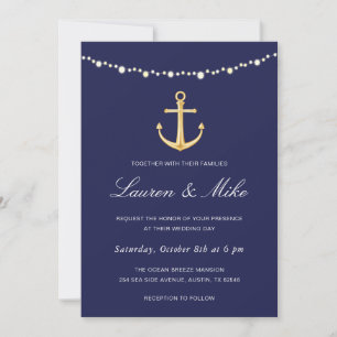 Nautical Wedding Invitation, Navy Gold Anchor Invitation