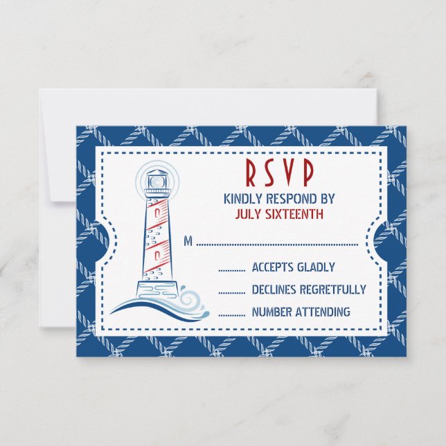 Nautical Wedding Invitation Ticket RSVP (Front)