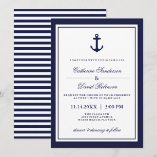 Nautical Wedding Invitations with Navy Stripes