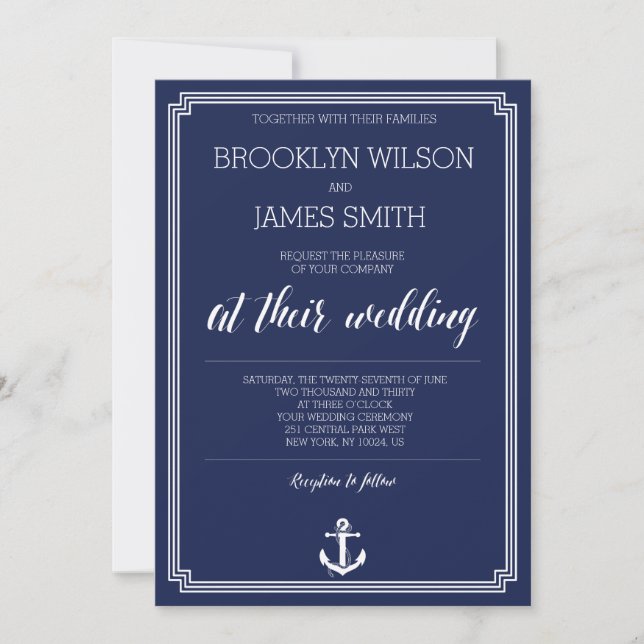 Nautical Wedding Invitations With White Frame (Front)