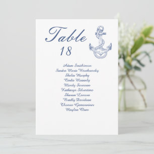 Nautical Wedding navy blue anchor Table Number