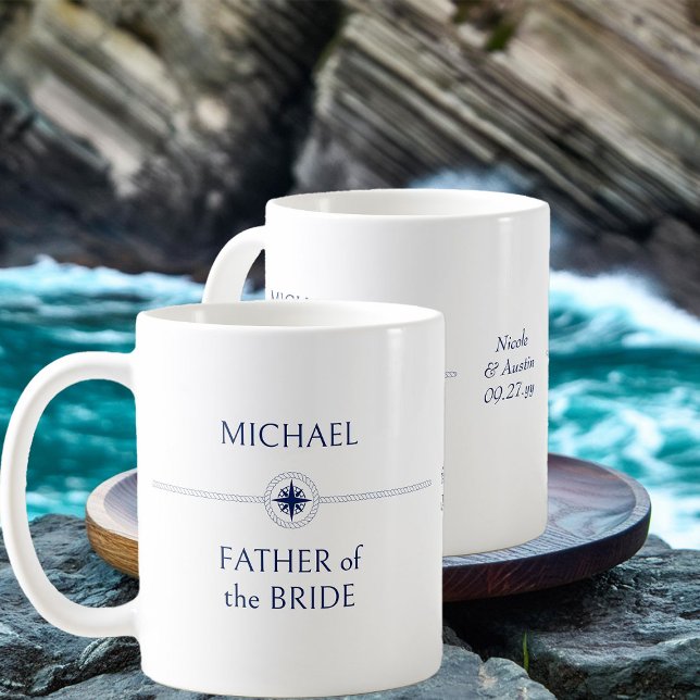 Nautical Wedding Party Gift Father of the Bride Coffee Mug (Nautical wedding father of the bride gift - personalize for any member of your wedding party)