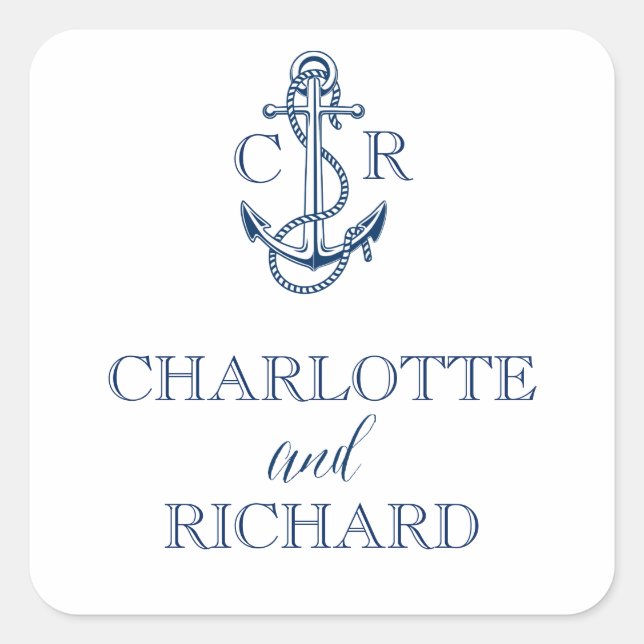 Nautical wedding personalised stickers with anchor (Front)