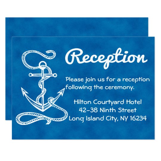 Nautical Wedding Reception Anchor Blue Watercolor Card