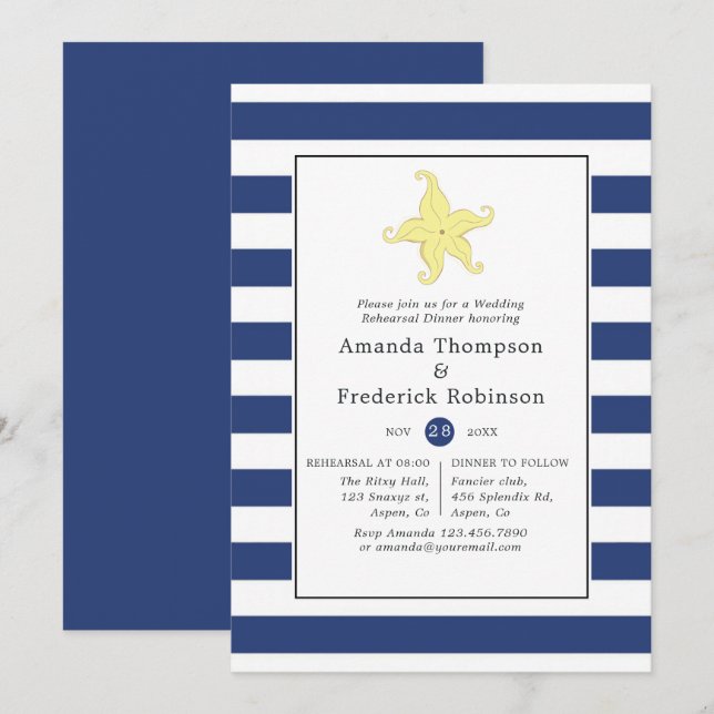 Nautical Wedding Rehearsal Dinner Invitation (Front/Back)