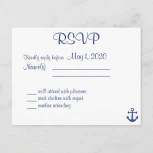 Nautical Wedding RSVP Postcard With Names