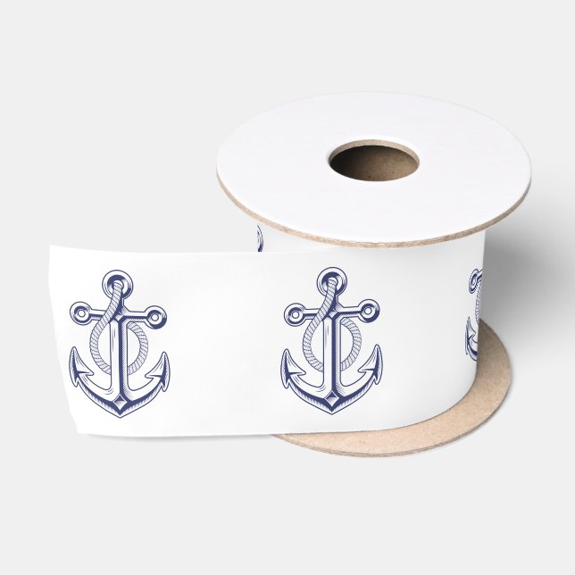 Nautical Wedding Sailor Navy Blue Anchor  Satin Ribbon (Spool)