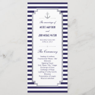 Nautical Wedding Silver Custom Program Rack Cards