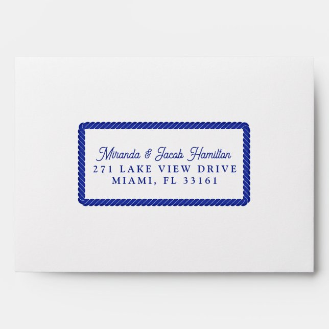 Nautical Wedding Simple White Blue Rope RSVP Envelope (Front)