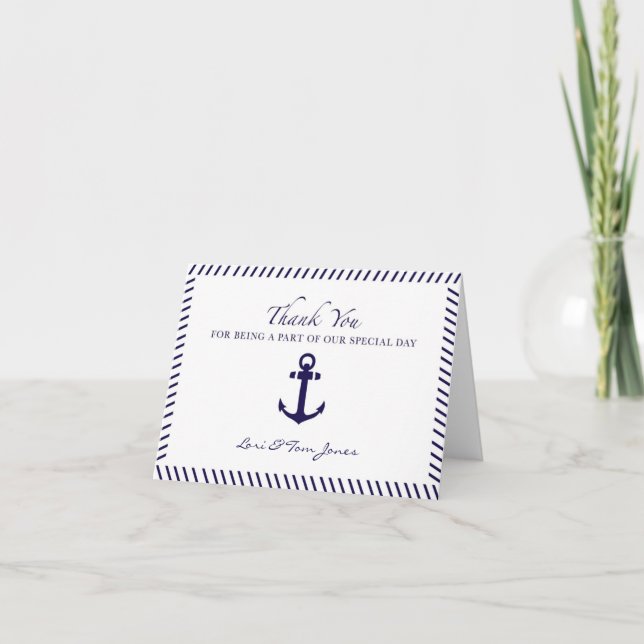 Nautical Wedding Thank You Blue Anchor (Front)