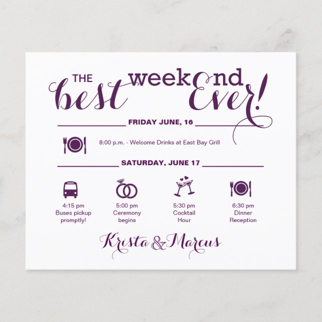Nautical Wedding Weekend Itinerary (Front)