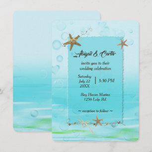 Nautical Wedding With Starfish and Bubbles Invitation