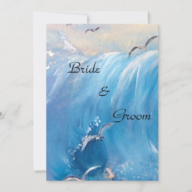     Nautical wedding with wave invitation (Front)