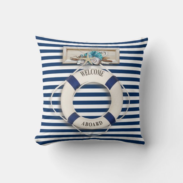 Nautical - "Welcome Aboard" (1) Throw Pillow (Front)