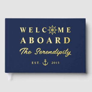 Nautical Welcome Aboard Add Name Boat Guest Book