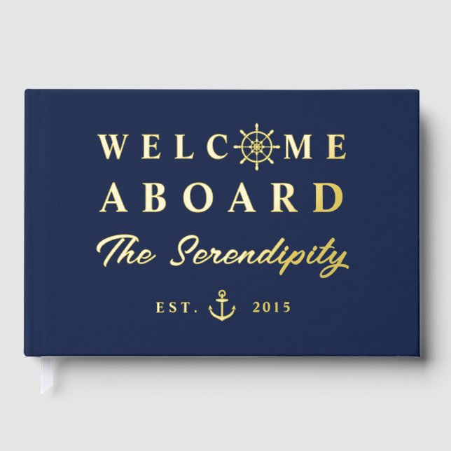 Nautical Welcome Aboard Add Name Boat Guest Book (Front)
