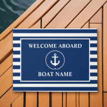 Nautical Welcome Aboard Anchor Rope Blue Striped