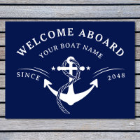 Nautical Welcome Aboard Boat Name Anchor Navy Blue