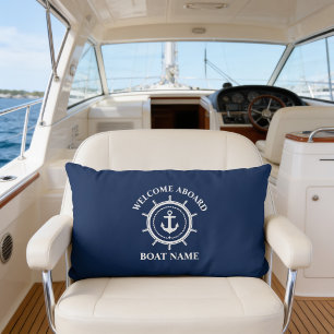 Nautical Welcome Aboard Boat Name Anchor Rope Helm Lumbar Pillow