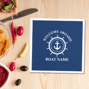 Nautical Welcome Aboard Boat Name Anchor Rope Helm Napkin