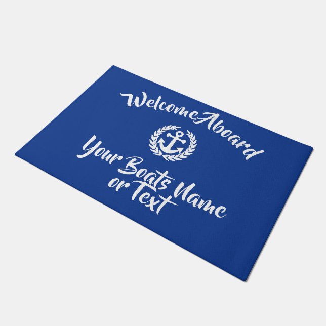 Nautical welcome aboard boats name anchor doormat (Angled)