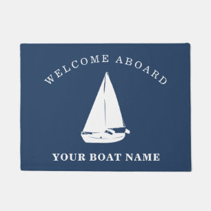 Nautical Welcome Aboard Personalized Boat Name Doormat