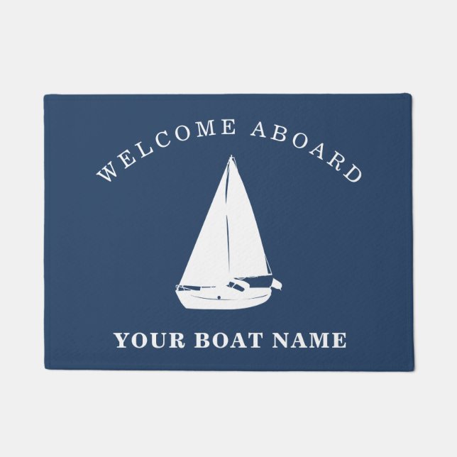 Nautical Welcome Aboard Personalized Boat Name Doormat (Front)