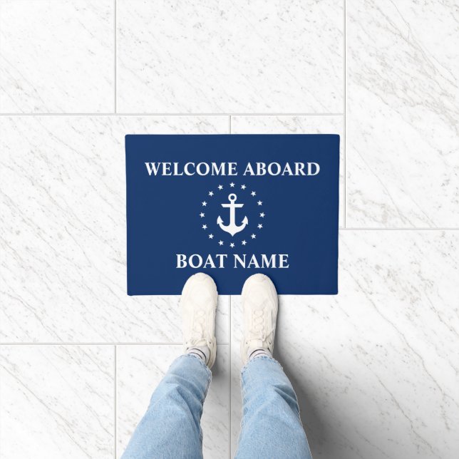 Nautical Welcome Anchor Stars Boat Name Doormat (Indoor)