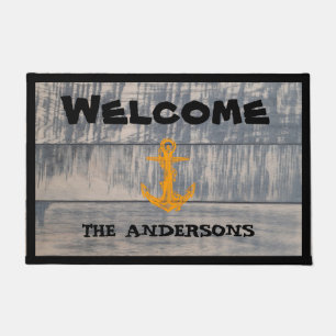 Nautical Welcome Any Name Rustic Grey Family Doormat