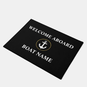 Nautical Welcome Boat Name Black Gold Door Mat